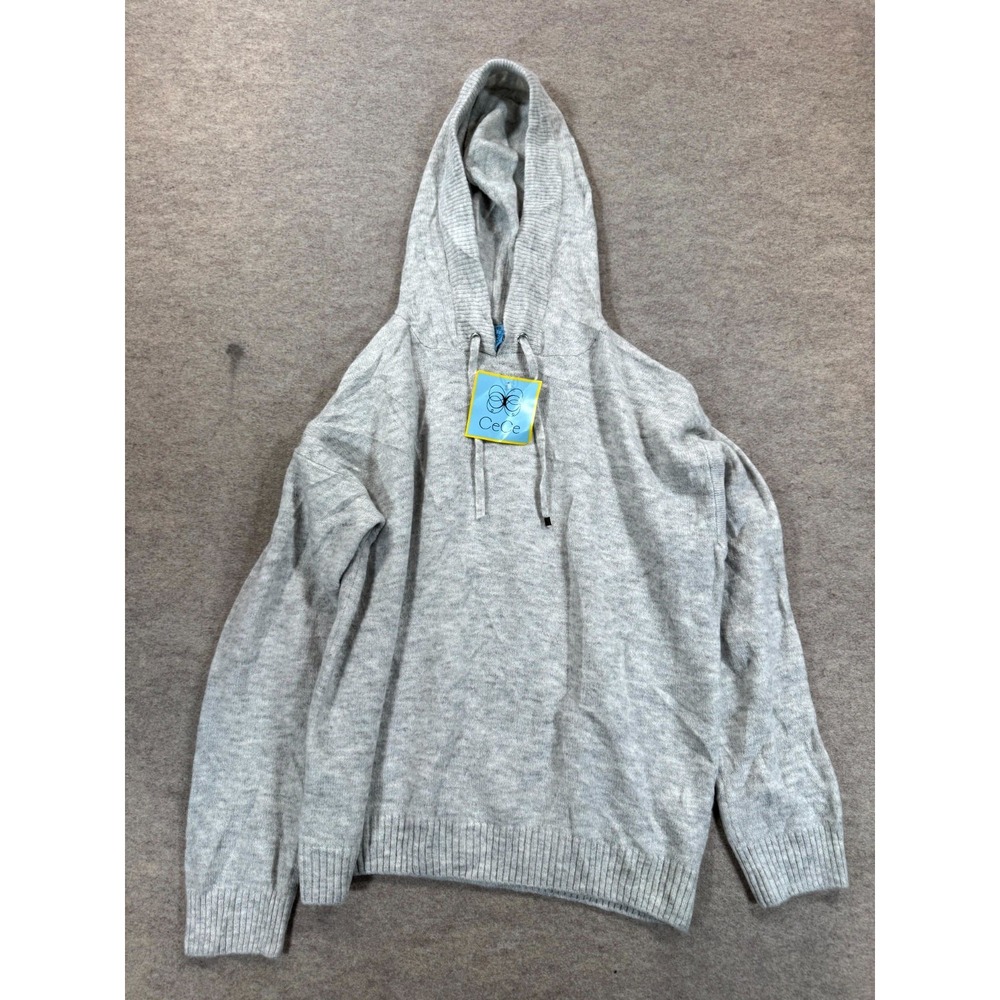 CeCe Sweater Hoodie Womens M Heather Gray Heart Elbow Patch Knit Pullover